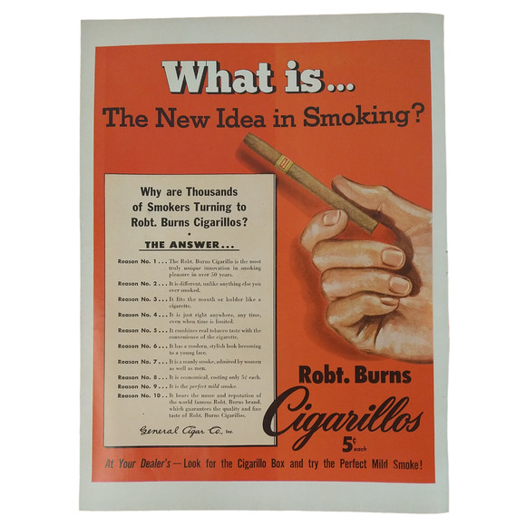 Robt Burns Cigarillos What is New Idea in Smoking? 10x14 1950 Retro Vtg PRINT AD - Picture 10 of 10